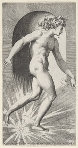 Apollo riding his chariot in a niche, facing right, from a series of mythological scenes, 1526 by Giovanni Jacopo Caraglio