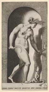 Plate 14: Ceres in a niche, facing right, standing over a two-headed snake and holding a h by Giovanni Jacopo Caraglio