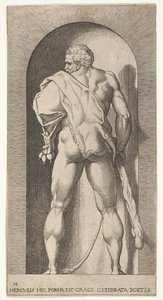 Plate 15: Hercules Standing in a Niche, Wearing a Lion Skin and Holding a Club by Giovanni Jacopo Caraglio