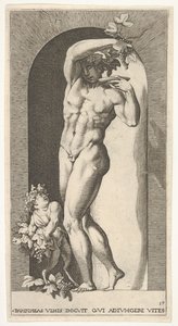 Bacchus Standing in a Niche, Holding Grapes Over a Plate, Accompanied by an Infant by Giovanni Jacopo Caraglio