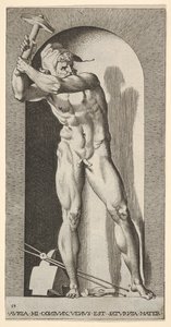 Plate 19: Vulcan Standing in a Niche Swinging a Hammer, with an Anvil, Hammer, and Tongs by Giovanni Jacopo Caraglio
