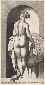 Plate 4: Juno standing in a niche, viewed from behind, stroking a peacock to her right, 1526 by Giovanni Jacopo Caraglio