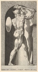 Mars in a Niche, Holding a Sword Above His Head with His Right Arm, and a Shield by Giovanni Jacopo Caraglio