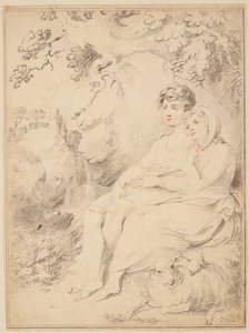 Young boy and a girl with flute and sheep by Giovanni Lanfranco