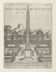 Egyptian Obelisk in the Garden of the Villa Medici in Rome (title on object: Obelisk in the Garden of the Most Serene Grand Duke of Tuscany) (series title: Modern and Ancient Monuments and Buildings in Rome) by Giovanni Maggi