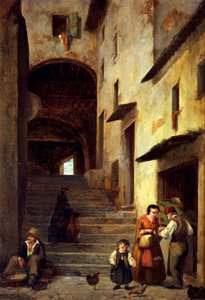 View of a street in Sestri Levante, Riviera of Genoa, ca 1863