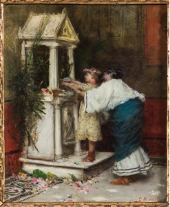 Mother and Daughter in front of a Small Temple by Giovanni Muzzioli