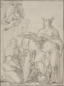 Allegory with Two Female Figures, One Representing Faith Holding a Coat of Arms by Giovanni Odazzi