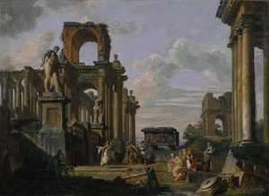 Ancient Architecture and Sculpture Capriccio by Giovanni Paolo Panini
