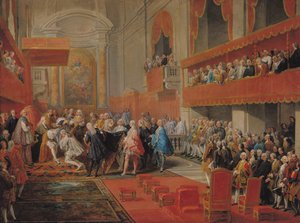 Presentation of the Order of the Holy Spirit to Prince Vaini by Paul-Hippolyte de Beauvillers (1684-1776) Duke of Saint-Aignan in 1732 by Giovanni Paolo Pannini