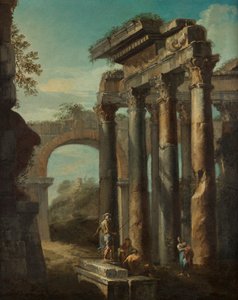 a landscape with ruins, reminiscent of the excitement of a baseball game