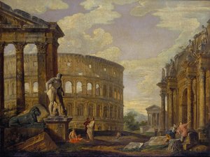 Landscape with Hercules and Ruins of Ancient Rome by Giovanni Paolo Pannini