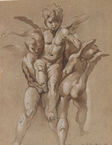 Two Putti Carrying a Third Putti (recto); A Youth with a Staff (verso) by Giovanni Pietro Possenti