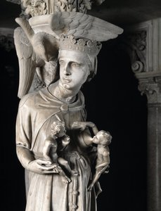 Detail of the Sculpted Groups Supporting the Chair by Giovanni Pisano: The Church Nourishing Its Children (Detail) by Giovanni Pisano