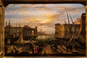The Marina of Livorno and the Medici Fortress in the background by Giovanni Signorini