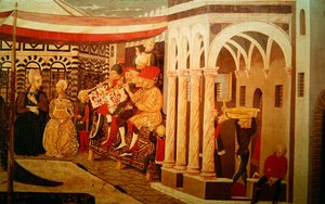 Frontal from the Adimari Cassone depicting a wedding scene in front of the Baptistry, c.1450