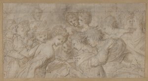 Embracing Female Figures, Some Holding Musical Scores by Girolamo Mirol.