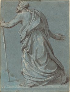Study of a Man Walking towards the Left Holding a Staff by Girolamo Siciolante