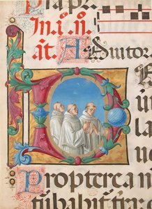 Manuscript Illumination with Singing Monks in an Initial D, from a Psalter, Italian by Girolamo dai Libri