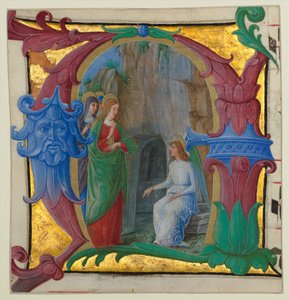 Manuscript Illumination with the Holy Women at the Tomb in an Initial A by Girolamo dai Libri