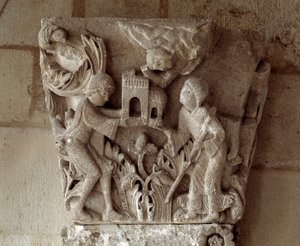 Presentation of a model of the church (carved capital)
