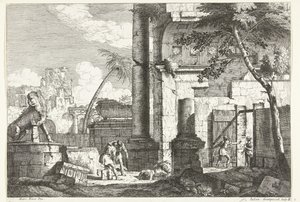 Ancient Ruins with Grave Robbers and Palm Tree by Giuliano Giampiccoli