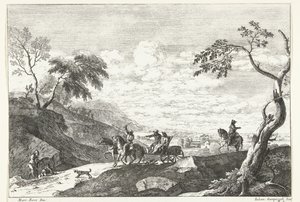 Hill Landscape with Two Men in Carriage Italian Landscapes by Giuliano Giampiccoli