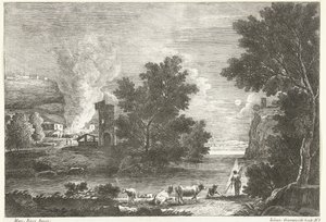 Landscape by Moonlight with Fire (Italian Landscapes) by Giuliano Giampiccoli