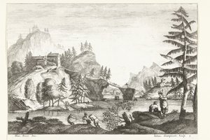 Landscape with River and Figures (series: Italian Landscapes) by Giuliano Giampiccoli