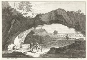 Landscape with Stone Bridge and Several Figures (series title: Italian Landscapes) by Giuliano Giampiccoli