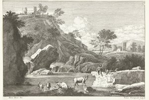 Landscape with Two Shepherds and Cattle by Water (series title: Italian Landscapes)