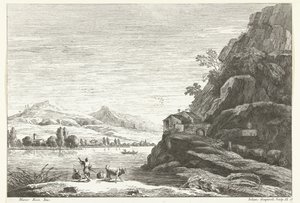 River Landscape with House against Rock (series title: Italian Landscapes) by Giuliano Giampiccoli