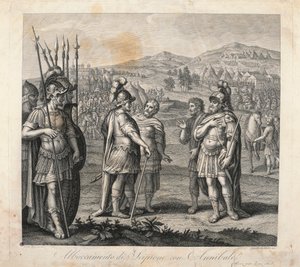 Meeting between Hannibal and Scipio during the Punic Wars by Giulio (after) Romano