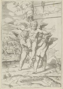 Amor and Three Putti by Giulio Bonasone (attributed to)