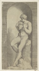 Naked Man with Pan Flute in a Niche by Giulio Bonasone (possibly)