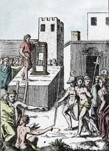Execution of a Death Sentence with the Ancestor of the Guillotine in Italy (engraving)
