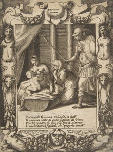 Juno Persuading Athena to Nurse the Young Hercules, Set Within an Elaborate Frame, ca. 1531-76 by Giulio Bonasone