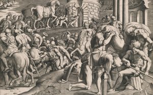 The Trojans Pulling the Wooden Horse into the City by Giulio Bonasone