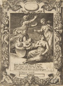 The infant Hercules killing the snakes, set within an elaborate frame, from the 