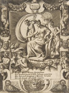 The triumph of Juno who is sat in a carriage, set within an elaborate frame, 1531-76 by Giulio Bonasone