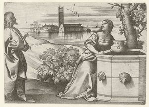 Christ Conversing with the Samaritan Woman at the Well by Giulio Campagnola