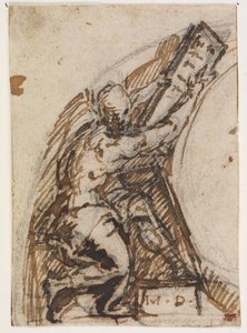 Seated Man with a Writing Tablet(?). Architectural Detail