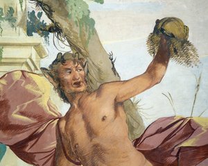 Nymph Corsica chased by Satyr that pulls away her wig