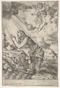 Penitent Magdalen Kneeling on a Rocky Ground Before a Skull and Bones, an Ointment Jar
