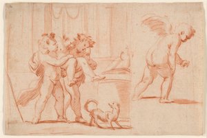 Two Putti Carrying a Third Putto; Another Putto from the Rear by Giulio Carpioni