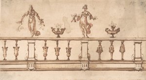 Design for a Balustrade with Female Figures and Urns, 16th-17th century by Giulio Parigi