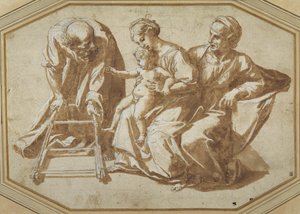 The Holy Family and St Anne with the Christ Child about to be taught to walk by Giulio Romano