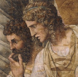 Two Men, Bust Length, Looking Down: a Cartoon for a Tapestry by Giulio Romano