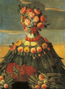 The Spring, basket of cherries with flowers
