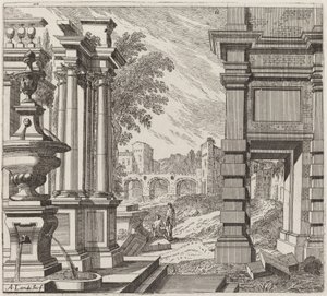 Architectural Fantasy with a Fountain, Classical Ruins, and a Bridge